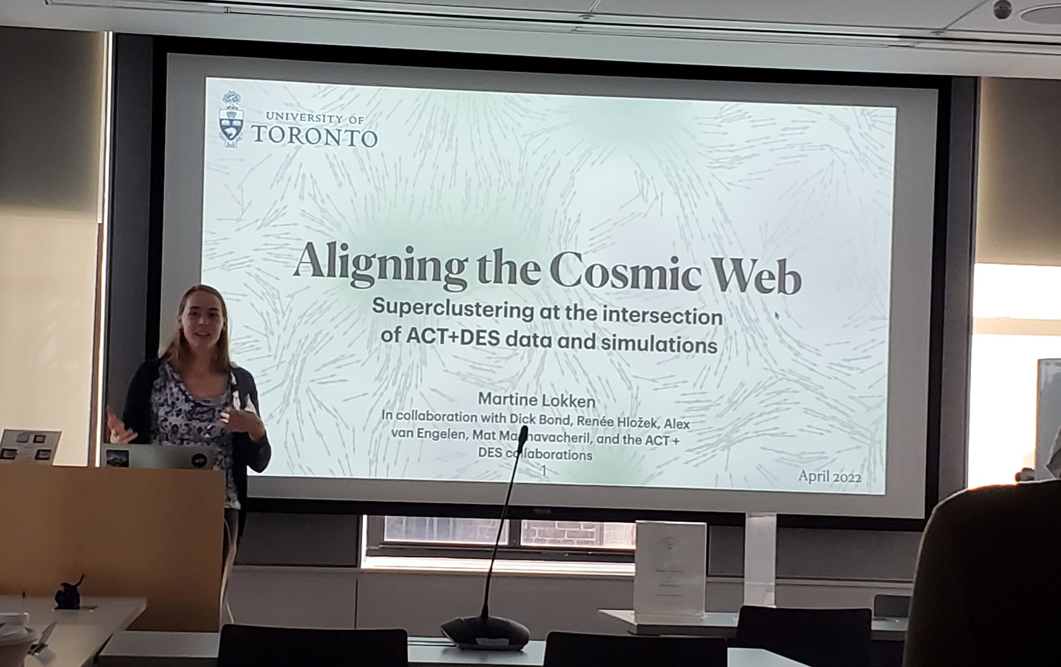 Image of me giving a talk at the Center for Computational Astrophysics, titled Aligning the Cosmic Web.